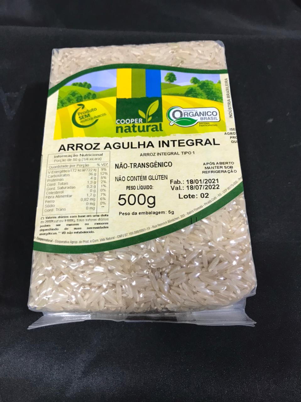 Arroz agulha integral Coopernatural vácuo 500g Armazém do Campo